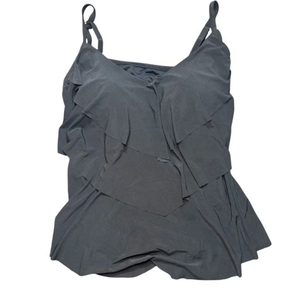 Aqua Green Tankini Top Womens 18W Black Tiered Ruffle‎ Swim Adjustable